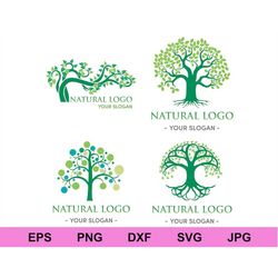 Green tree logo design natural leaf set of collection design elements, natural tree logo svg, digital download circuit c