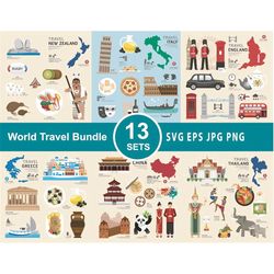 Discover the world travel tourism journey bundle svg, famous building landmarks collections, country traditional culture