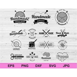 silhouette handmade workshop logo set design element collection bundle svg, silhouette hand made logo sign clipart cricu