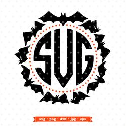 Halloween Monogram SVG, SVG Monogram Frame, Bat Monogram frame Iron on file, Halloween SVG file, Halloween Clipart