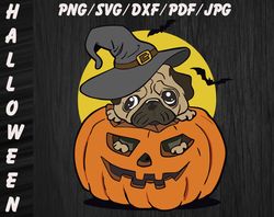Pumpkin Pug Dog Halloween SVG, PNG, DXF, PDF, JPG,...