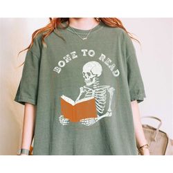 Bone To Read Skeleton Bookish Shirt | Comfort Colors Halloween Reader Book Lover Fantasy Romance Reader Spooky Book Shir
