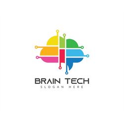 Brain svg, Colorful Brain Tech Logo Design-36914116, Brain logo template, Brain clipart, artificial intelligence eps