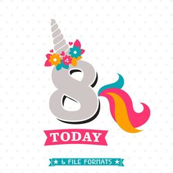 8th Birthday SVG, Unicorn Birthday iron on file, 8th Birthday Shirt SVG file, 8 Year Old svg, Unicorn SVG file, Commerci