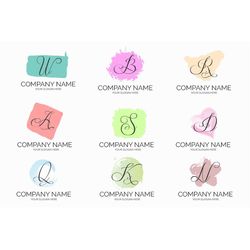 letter logo, water color logo template, paint splash logo, heart clipart, watercolor shapes, brush marks, brushstroke, p