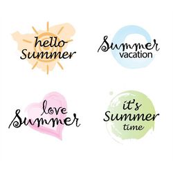 summer logo, hello summer svg, love summer, watercolor shapes, paint splash, watercolor heart, brush mark, brushstroke,