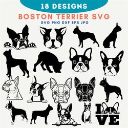 Boston-Terrier Svg, Dog Dxf, Png, Dog Lover Svg, Dog Shirt Eps, Animal, Dog Head svg, Clipart, Png, Head, Silhouette, An