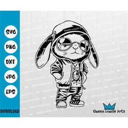Cool Bunny svg png Cute rabbit in sunglasses hood clothes svg,cute fashion Bunny angry  png,dxf digital download Cricut
