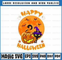 halloween black cat witch hat svg, witch cat svg cut file, cat moon svg, halloween svg file, black cat witch hat, black