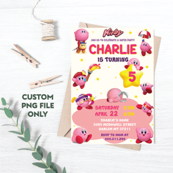 Personalized File Kirby Birthday Invitation | Printable Birthday Party Invitations, Kids party Invite | PNG File