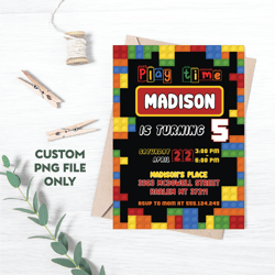 Personalized File Building Blocks Birthday Invitation | Building Brick Birthday Invite, Kids Birthday | PNG File