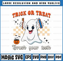 tri-ck or tre-at brush your teeth svg png, halloween dentist png, retro halloween png, spooky dental assistance, dental