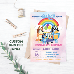 Personalized File Bluey Birthday Invitation Bluey and Bingo Birthday Invitation Digital Invitation Printable | PNG File