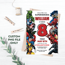 Personalized File Superhero Birthday Invitation | Avengers Party Editable | Superheroes Party Invite | PNG File