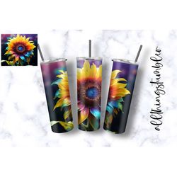 Sunflower Tumbler PNG,  20oz Skinny Tumbler Sublimation, Colourful Floral Tumbler Wrap Design, Digital Download File