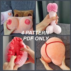 4 SET Crochet vagina and penis pattern,boobs toys pattern,Amigurumi pattern pdf,penis Pdf photo tutorial,Funny toys