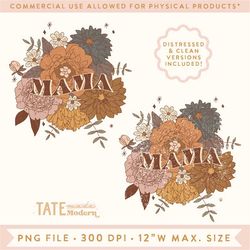 MAMA retro boho fall floral PNG for sublimation - Retro fall floral bouquet png, mommy and me fall png  - Commercial Use