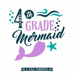 Back to School SVG, 4th Grade SVG file, Mermaid SVG, Fourth Grade First Day of School Iron on transfer shirt design for