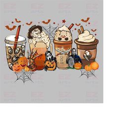 Horror Characters Coffee Png, Halloween Coffee Png, Fall Latte Png, Horror Png, Sublimation Design Png