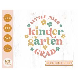 Little Miss Kindergarten Grad SVG cut file - Retro kinder graduation svg, last day of school png - Commercial Use, Digit