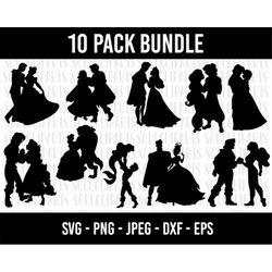 COD1000- Couple svg bundle, Princess silhouette svg bundle, Snow White SVG, Princess SVG, princess svg Files for Cricut