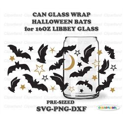 instant download. halloween bats libbey can glass wrap template design svg, png, dxf. pre-sized for libbey 16oz glass. h