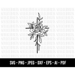 COD795- Floral Cross SVG, Cross SVG, Easter SVG, Religious, Cross Download for Cricut, Silhouette, Vector, Faith Svg, Re