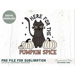 here for the pumpkin spice retro Halloween floral PNG for sublimation- Retro halloween cat png - Commercial Use, Digital