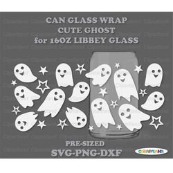 instant download. cute halloween ghost libbey can glass wrap template svg, png, dxf. pre-sized for libbey 16oz glass. g_