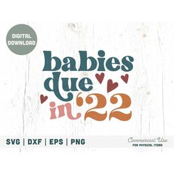 babies due in '22 svg cut file, retro baby announcement svg, 2022 boho twin pregnancy announcement png - commercial use,