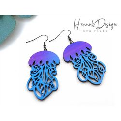 Ornate Jellyfish Earring Svg laser Cut File for Glowforge, Wood, Acrylic Sea Ocean World, Fish Coral  Earring Template S