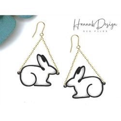 One Line Rabbit Silhouette Earring Svg File for Glowforge and Cricut, Wood Earring Svg, Cute Earrings Template Svg, Inst