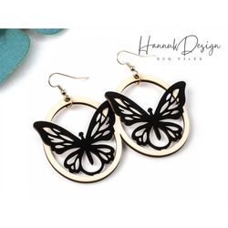 Butterfly in a Hoop Boho Floral Wood Earring Svg laser Cut File for Glowforge Digital Download