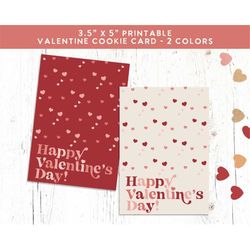 PRINTABLE 3.5'x5' Retro Valentine Cookie Card, Boho Red Pink Valentine Cookie Tags, Retro Vintage Valentine Tags | DIGIT