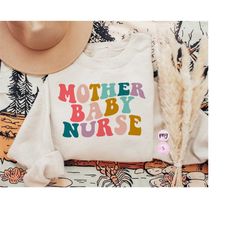 Mother Baby Nurse Sublimation PNG, Retro Wavy text, Mothers Day Printable PNG Cricut Sublimation