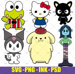 Chococat Sanrio SVG,RHello Kitty  Sanrio SVG,Keroppi  Sanrio Cute Frog SVG,Kuromi  Sanrio SVG, Pompompurin SVG, Ruby Gil
