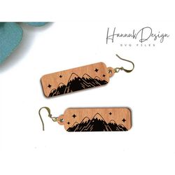 Romantic Mountains and Stars Travel Lover Earring Svg File for Glowforge, Nature Landscape Wood Earring Svg Template Ins