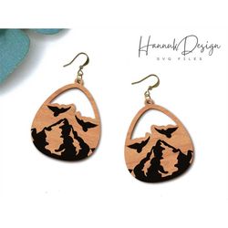 Mountain and Eagles Wood Earring Svg Laser Cut File for Glowforge, Nature and Travel Lover Earring Svg Template Instant