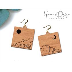 Mountains Earring Svg File, Moon and Sun Nature Landscape Wood Earring Svg for Glowforge, Travel Lover Earring Template