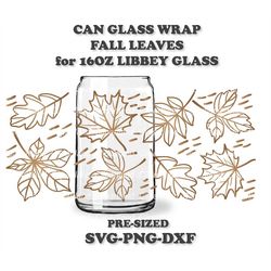 instant download. fall leaves libbey can glass wrap template svg, png, dxf. pre-sized for libbey 16oz glass. fl_1.