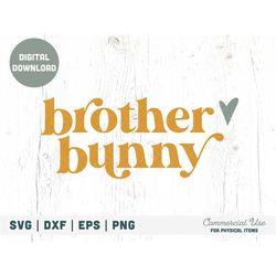 Brother bunny SVG cut file - Retro boho Easter svg, Big brother Easter svg, Matching sibling svg, spring svg - Commercia