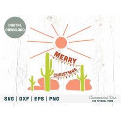 Christmas in the Desert SVG cut file, Retro Christmas svg, Joshua Tree Christmas svg, Southwest Christmas svg - Commerci