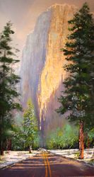 Yosemite Painting ORIGINAL OIL PAINTING on Canvas, Landscape Painting Original Impressionist Art by "Walperion"
