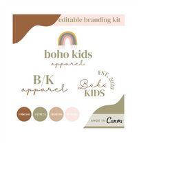 INSTANT DOWNLOAD - Boho Kids Apparel Branding Package, Fashion Boho Logo, Branding Kit, Bohemian Logo, Minimal Custom Lo