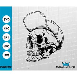 Skull in skateboarder's cap svg,Skull with cap SVG, Skeleton Baseball cap SVG,Dad Hat Skull SVG,Skeleton Mascot,Silhouet
