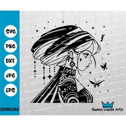 Boho woman svg, Witch Svg, Witchcraft Svg, Witch Clipart, Magical Girl Svg Cricut Cut Files Silhouette Print Clip Art Ve