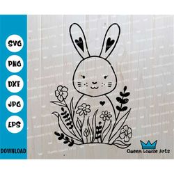 Bunny bait Svg, Flower Cute Bunny Silhouette,Easter Flower Bunny,Wild flower Rabbit,summer design Svg,File Dxf Eps Png J