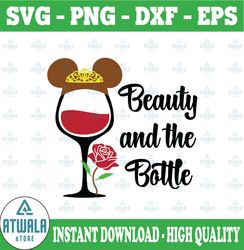 Wine Beauty and the Bottle, Disney svg, Disney Mickey and Minnie svg,Quotes files, svg file, Disney png file, Cricut, Si