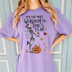 Its The Most Wondrful Time Comfort Colors Shirt, Retro Skeleton Halloween Shirt, Pumpkin Skeleton Sweatshirt, Halloween