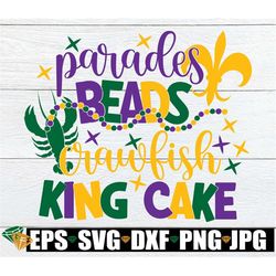 Parades, Beads, Crawfish, King Cake, Cut File, Mardi Gras, Mardi Gras SVG, Mardi Gras Decor, Cute Mardi Gras shirt SVG,